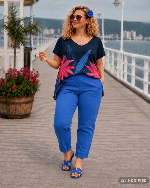 Elastyczne  spodnie plus size WYGODNIAKI chabrowe