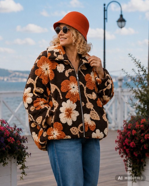 COLOR ART - bluza kurtka bombka oversize - brązowa