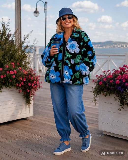 COLOR ART - bluza kurtka bombka oversize - niebieska