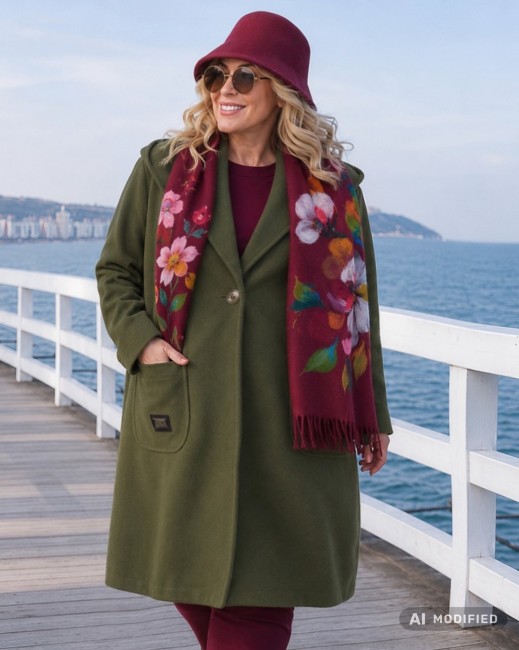 MILO - płaszczyk flauszowy plus size - khaki