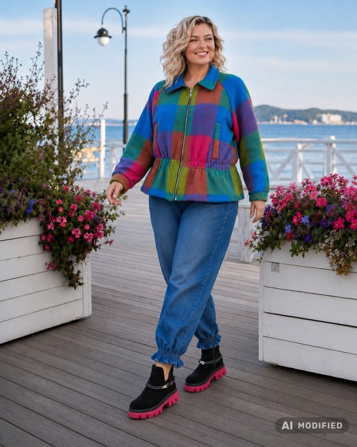 PALETTE - kurtka oversize z wełną - multiklor