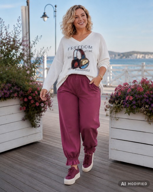 LIVANSY - spodnie oversize - bordowe