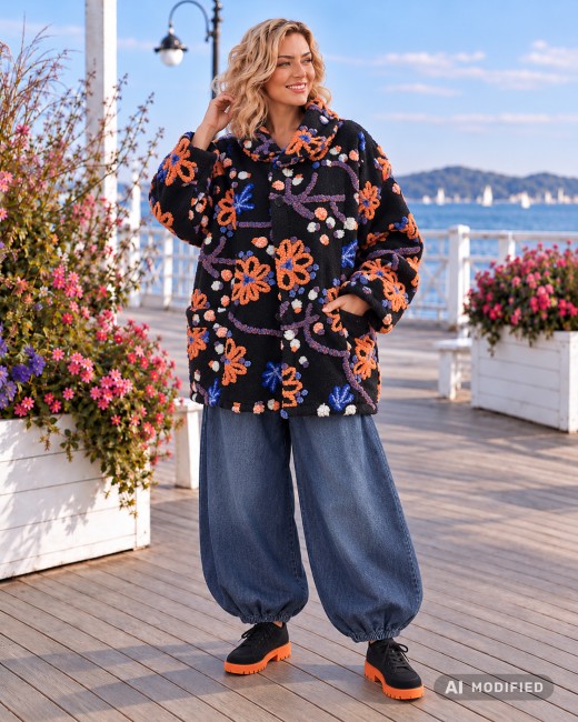 WEŁNIAK ART - narzutka kurtka plus size - czarny