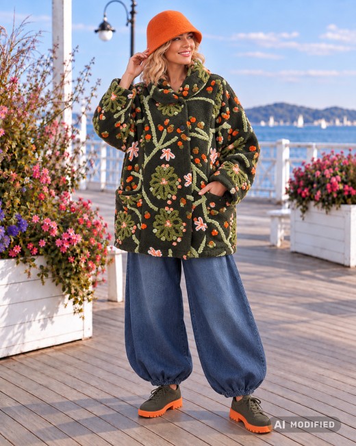 WEŁNIAK ART - narzutka kurtka plus size - khaki