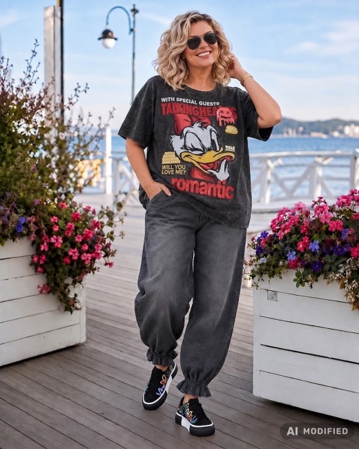 LIVANSY - elastyczne spodnie jeansowe oversize 
