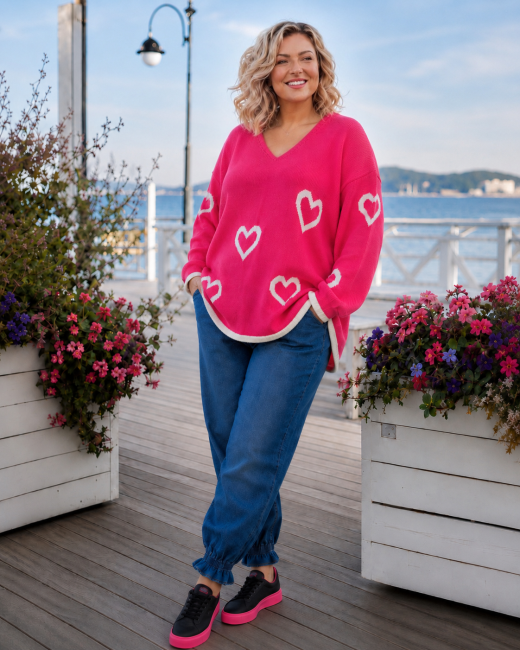 LOVI - sweter plus size oversize - różowy
