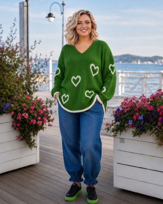 LOVI - sweter plus size oversize - zielony