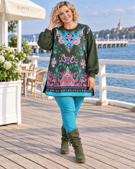 ORIENT ART - bawełniana tunika plus size - khaki