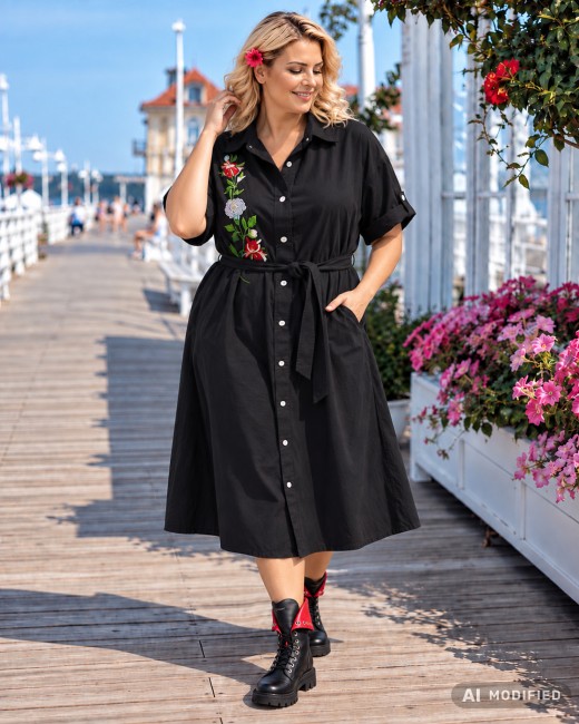 ROSALINA - bawełniana sukienka oversize - czarna
