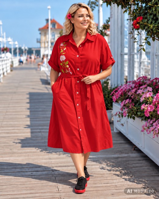 ROSALINA - bawełniana sukienka oversize - czerwona