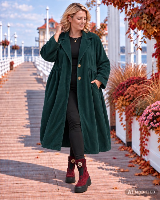 Bawełniana płaszczyk SZTRUKSIAK plus size zielony