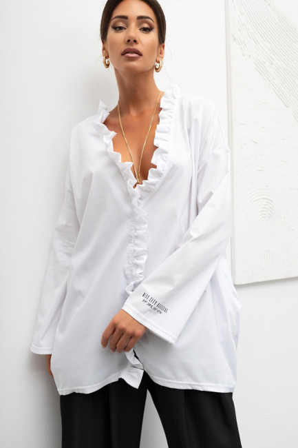 MIDNIGHT RUFFLE - bluzka plus size / oversize biała
