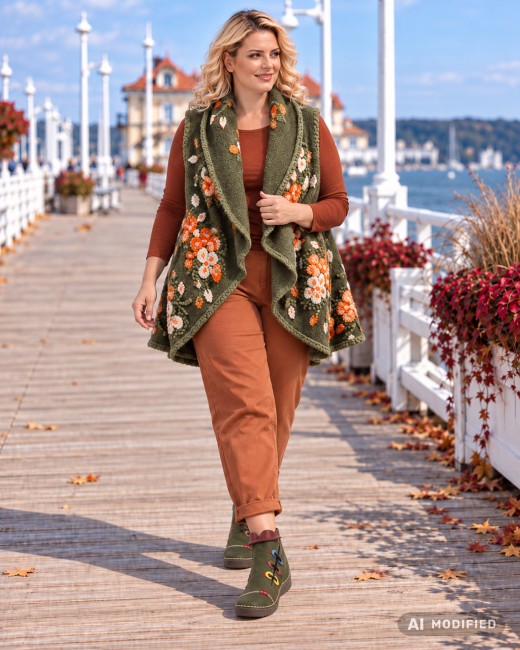 BOHO FLOWER - kamizelka oversize - khaki