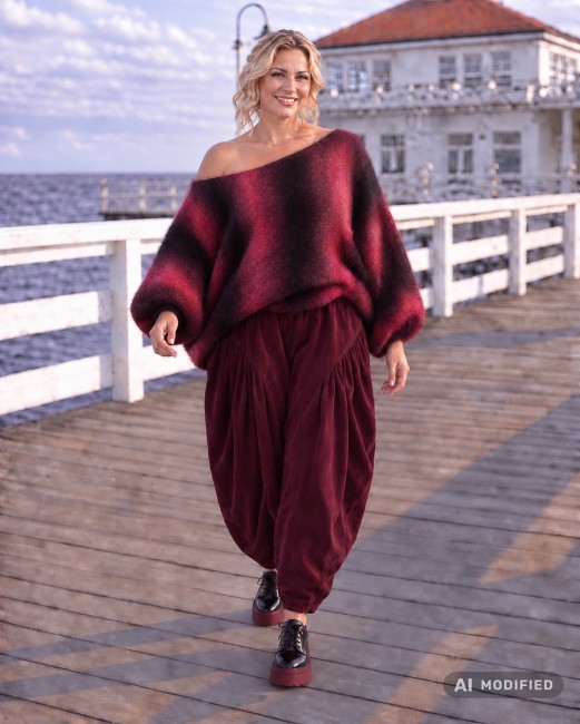 OMBRELLA - puszysty sweter z wełną i alpaką - bordowy