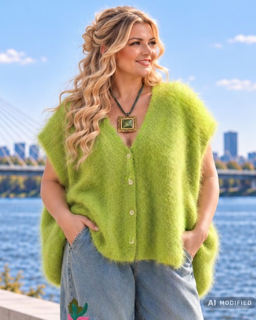 CHLOE - wełniany bezrękawnik sweter plus size - limonka