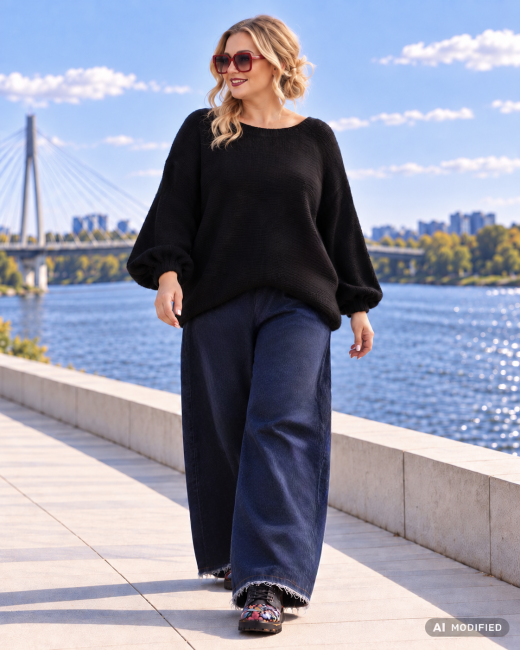WIDE LOVE - jeansowe spodnie plus size - granatowe