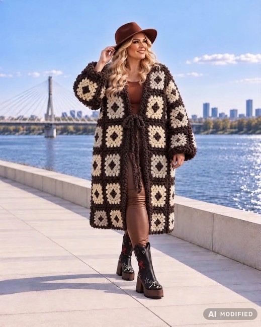 MOLLY - kardigan oversize - brązowy