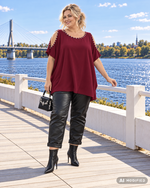 CRISTAL - Bawełniana tunika plus size - bordowa