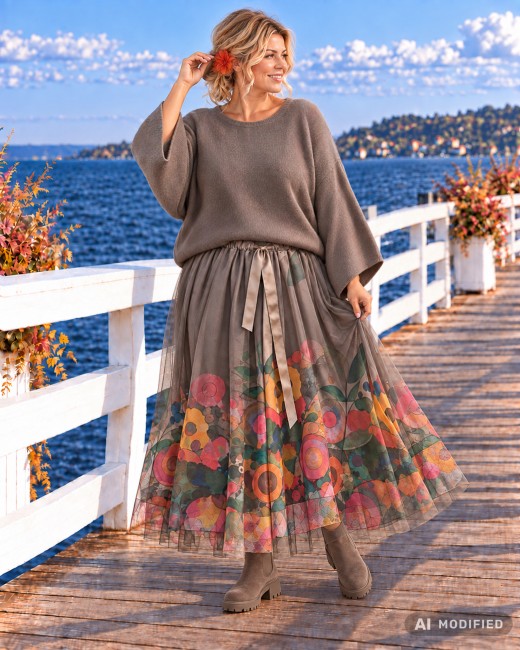 ROSALIA - tiulowa spódnica oversize - latte