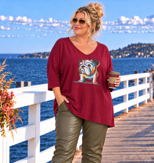 BONO - bawełniana tunika plus size - bordowa