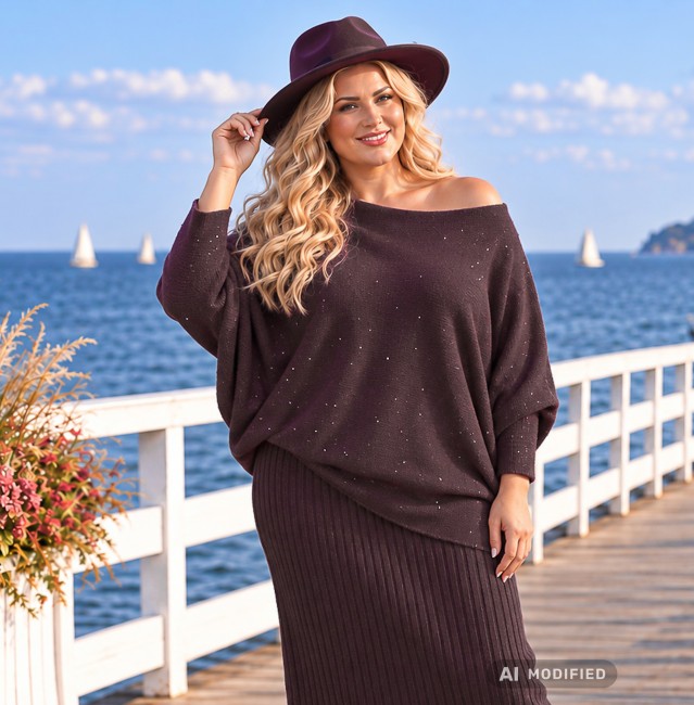 SWAY BLINK - skośny sweter oversize - brązowy
