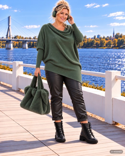SWAY BLINK - skośny sweter oversize - khaki
