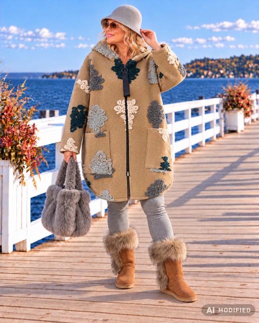 OTULAK WEŁNIAK -  kurtka oversize plus size - camel