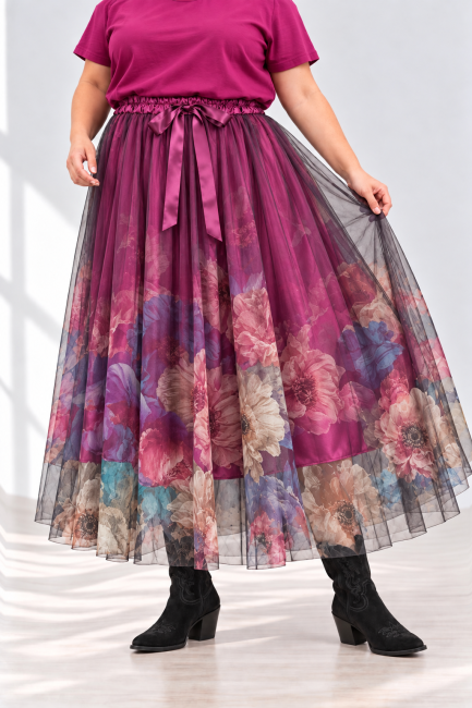 ROSALIA - tiulowa spódnica oversize - amarantowa