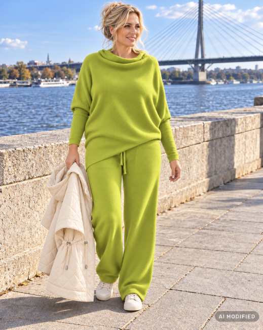 SWAY - komplet oversize sweter i spodnie - limonka