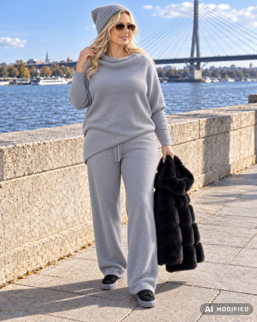 SWAY - komplet oversize sweter i spodnie - szary