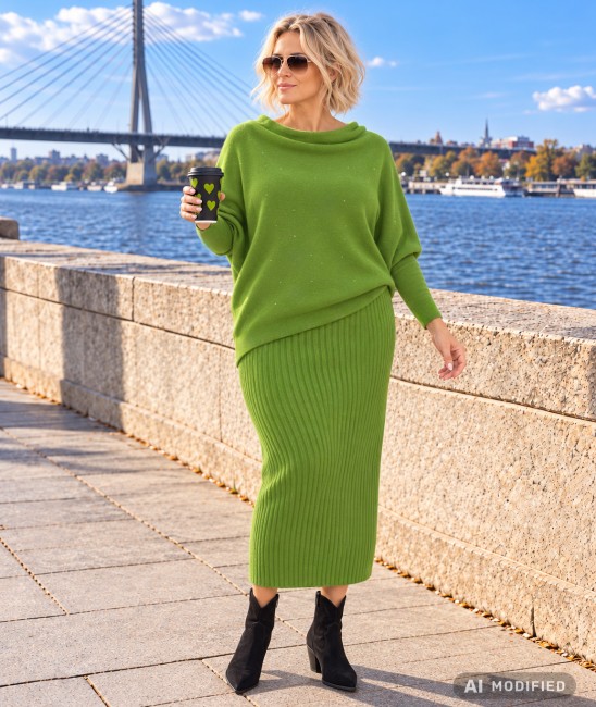 SWAY BLINK  - komplet oversize sweter i spódnica - kiwi