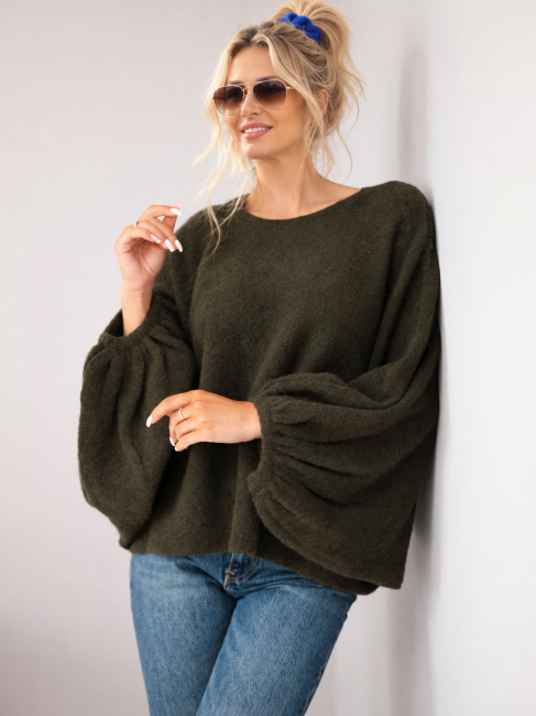 SOFFI - sweter z wełną i alpaką - khaki