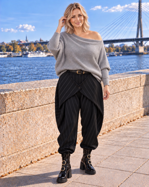 Spodnie GLAM srebrne paski - czarne 