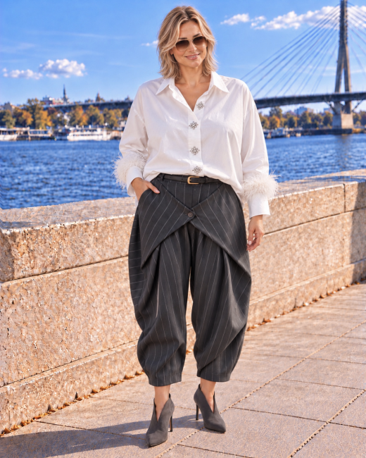 Spodnie GLAM srebrne paski - grafitowe