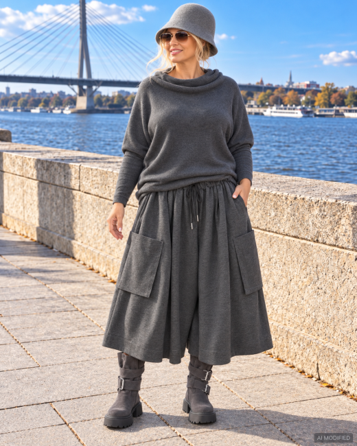 TRENDY - spodnie plus size, oversize - grafitowe