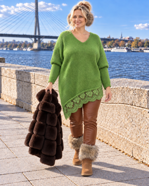 DALIA - asymetryczny sweter plus size / oversize  - zielony